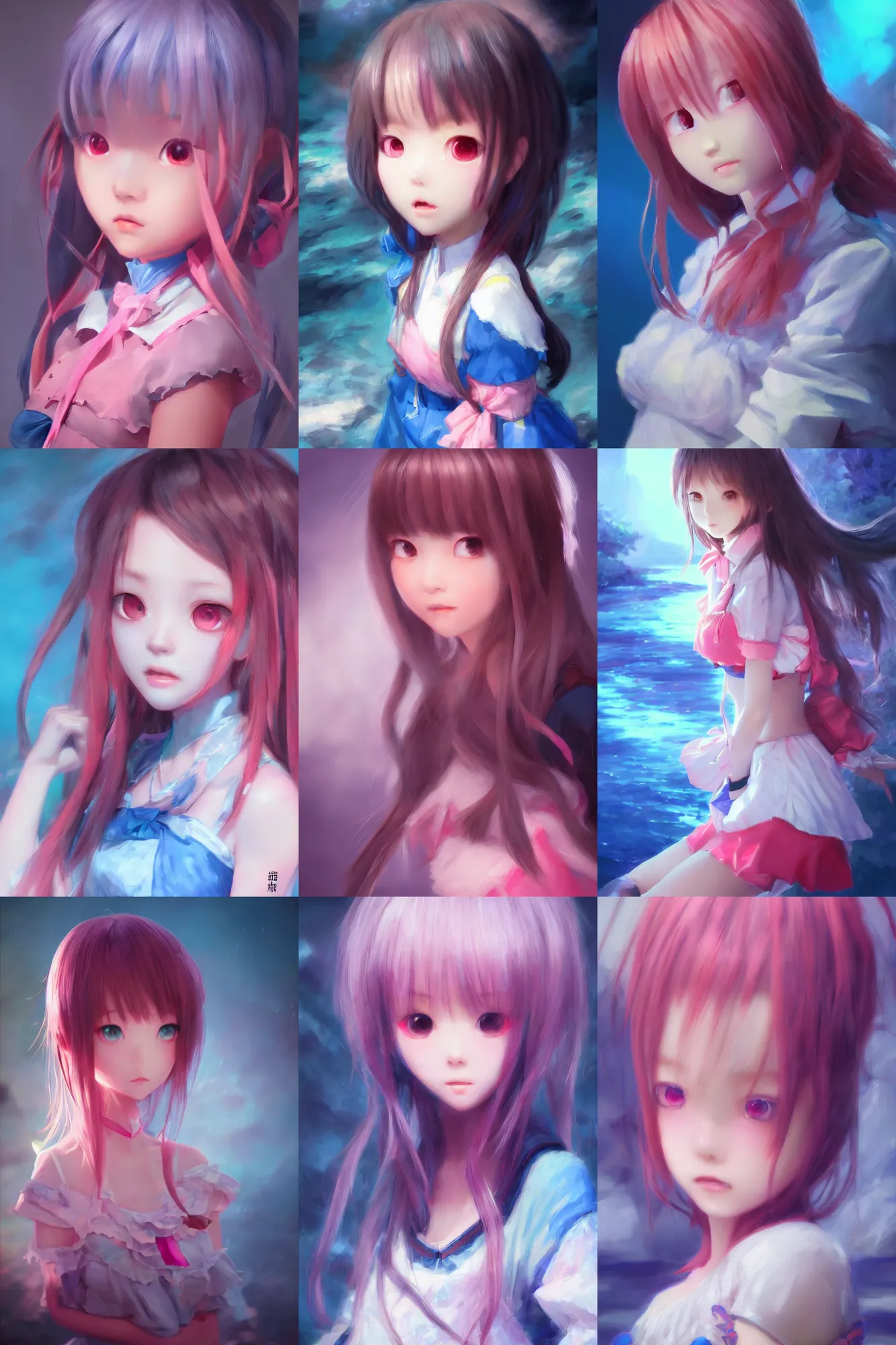 Prompt: 3d dark infrared octane render concept art by D. Jun, by Mo Xiang Tong Xiu, by Igarashi Daisuke, cute beauty land portrait anime school girl under dark pink and blue water. beautiful and cutest face. dramatic deep light, trending on artstation, oil painting brush