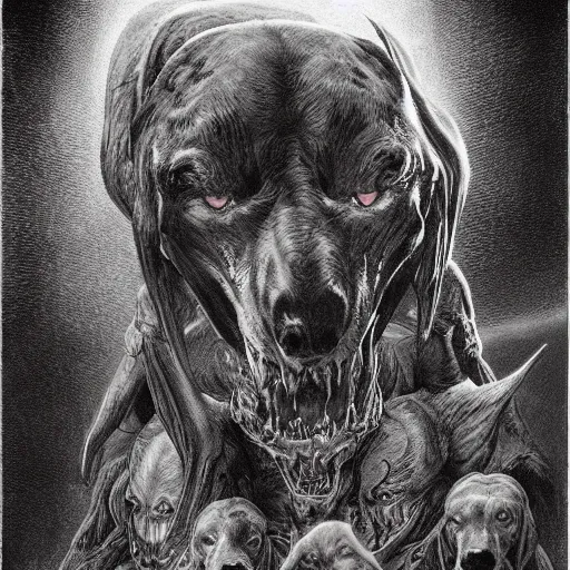 Image similar to the hounds of hell, fantasy art, artstation, alan lee, illustration, detailed