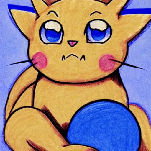 Prompt: an anime drawing of a light tan cat with blue eyes and black feet, drawn in 1 9 9 8, for pokemon red and blue.