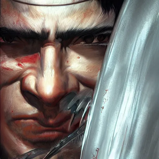 Prompt: realistic portrait of guts from berserk extremely detailed, made by wlop and maxwell boas