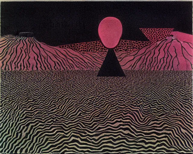 Image similar to black rainbows by Magritte, Keith Haring, and Beksinski