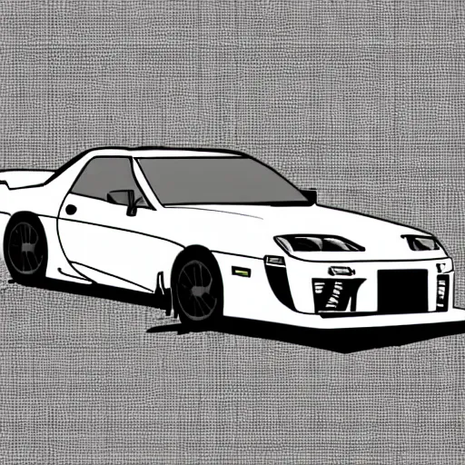 Image similar to diagram of a Toyota Supra JZA80 vehicle, black sketch white background, cartoon design