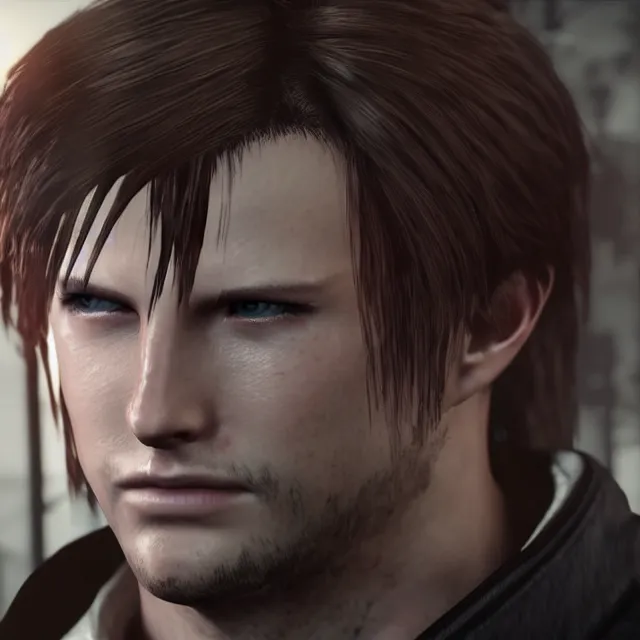 Image similar to Squall Leonhart in Resident Evil 2, unreal engine, dramatic lighting, cinematic