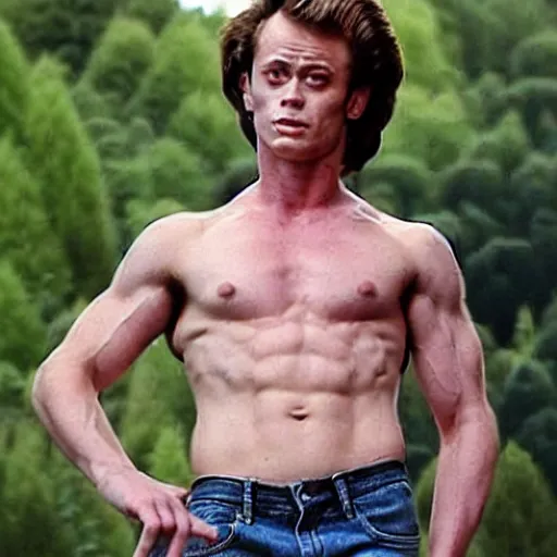 Image similar to man who is a genetic combination of sigourney weaver and james dean, face and upper body focus