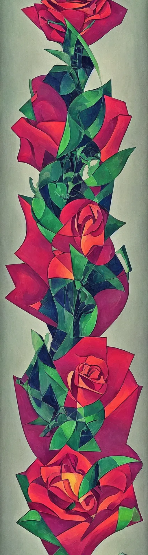 Image similar to an art deco painting of a rose, by joseph stella, synthwave, behance contest winner, crystal cubism, digital illustration