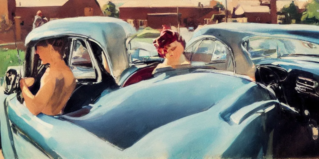 Image similar to wife in car, us suburbs ben aronson 1950