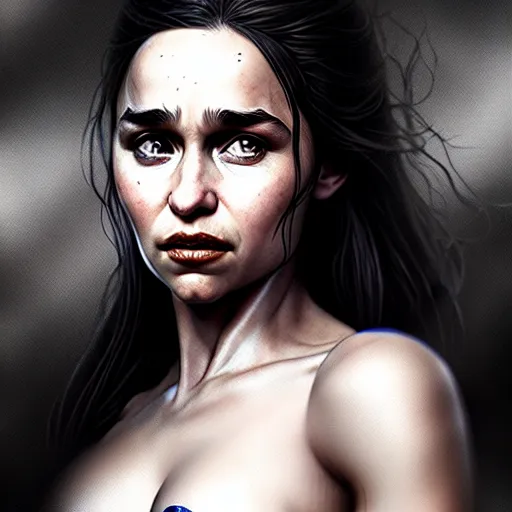 Prompt: emilia clarke dark film nior, character headshot portrait, sharp, digital matte painting, art by luis royo, greg rutkowski, wlop, dramatic lighting, trending on artstation