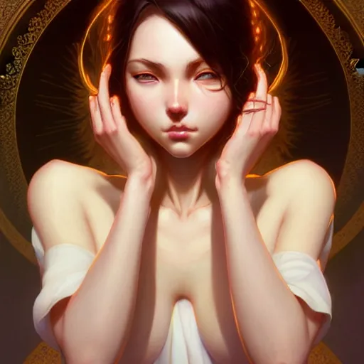 Image similar to beautiful woman, symmetry, portrait, anime!!, fantasy, ultra detailed, elegant, intricate, dynamic lighting, hyperrealism, digital art, digital painting, artstation, wlop, sharp focus, illustration, art by artgerm and greg rutkowski and alphonse mucha, 8 k