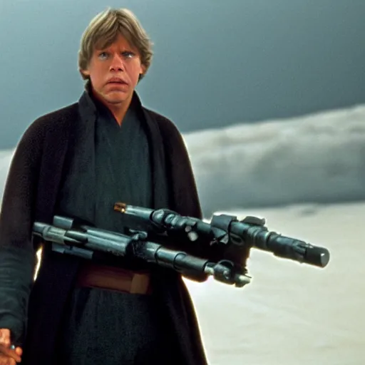 Prompt: Luke Skywalker played by Harrison Ford, movie still, cinematic