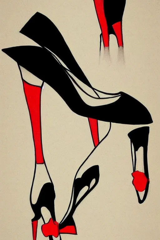 black high heels with red bottoms, illustration,, Stable Diffusion