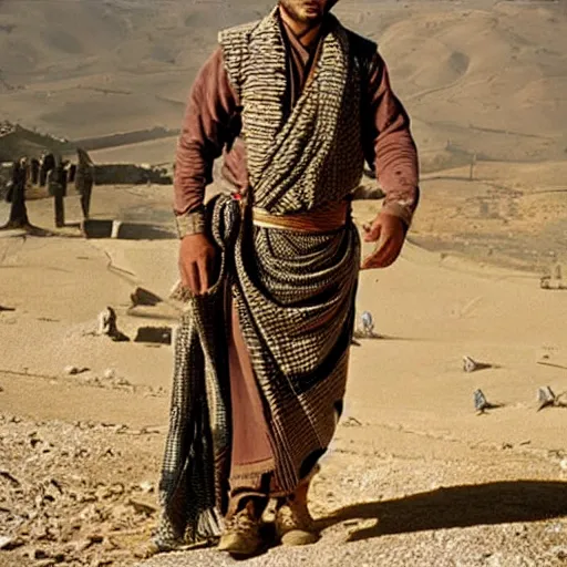 Image similar to Kurdish shepherd wearing Kurdish clothes in a movie directed by Christopher Nolan, movie still frame, promotional image, imax 70 mm footage