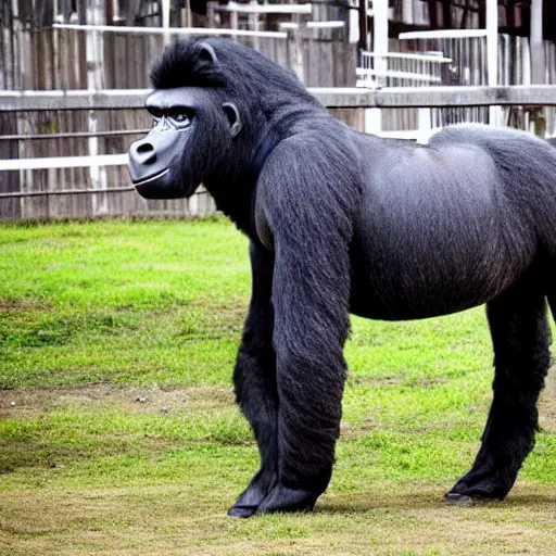 Prompt: photo of a horse shaped like a gorilla