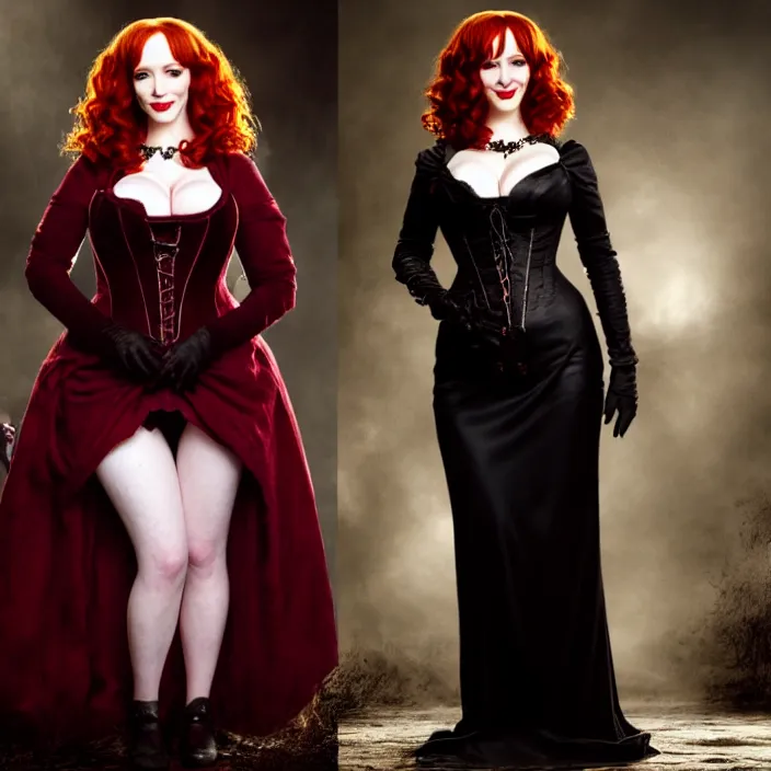 Image similar to full body photograph of christina hendricks as a vampire queen. Extremely detailed. 8k