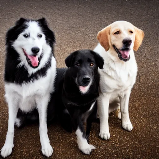 Prompt: Two dog, a black, and a white, award winning photo, 4K