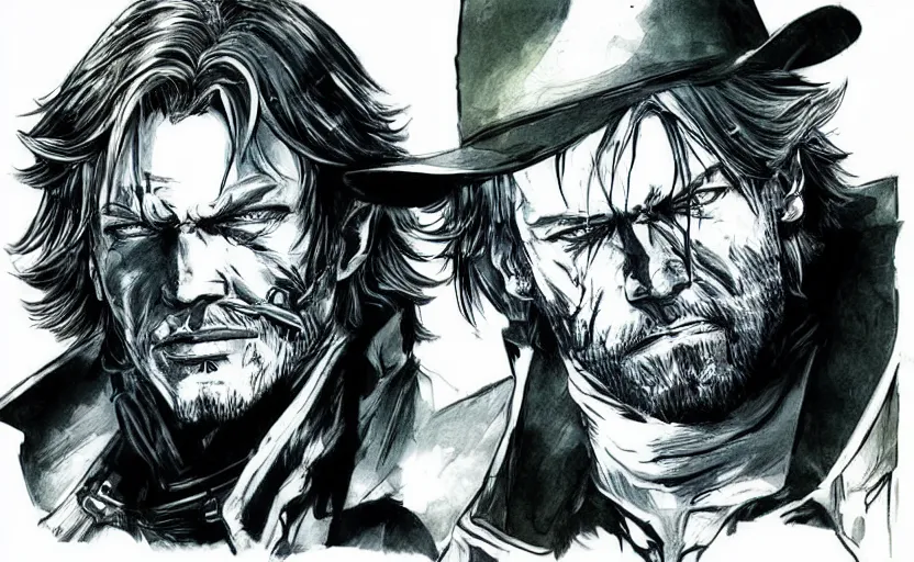 Image similar to yoji shinkawa drawing of arthur morgan,