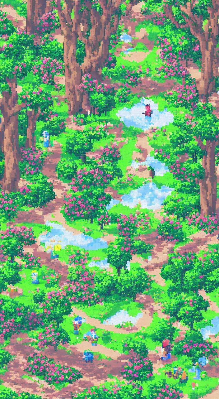 Prompt: a dreamy day in the park pixelart style