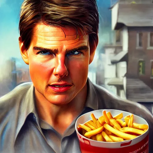 Image similar to tom cruise planting fries, digital art, highly - detailed, artstation cgsociety masterpiece