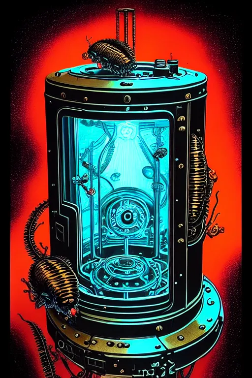 Image similar to steampunk cryo chamber containing an caterpillar, high details, intricately detailed, by vincent di fate, inking, 3 color screen print, masterpiece, trending on artstation,, sharp, details, hyper - detailed, hd, 4 k, 8 k