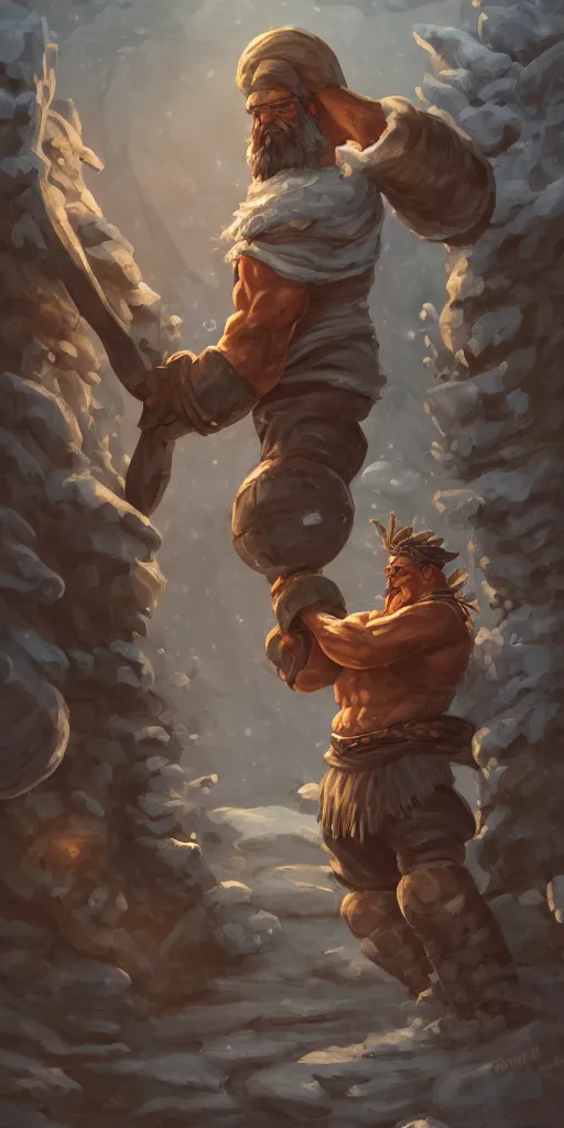 Prompt: Beautiful detailed high quality illustration of an old Slavic blacksmith, very strong and muscular man, a lot of Slavic decor elements and cloth::vibrant winter, romantic mood, morning sunlight::art by Ghibli Studio, League of Legends, Arcane, Wild Rift, trending on artstation