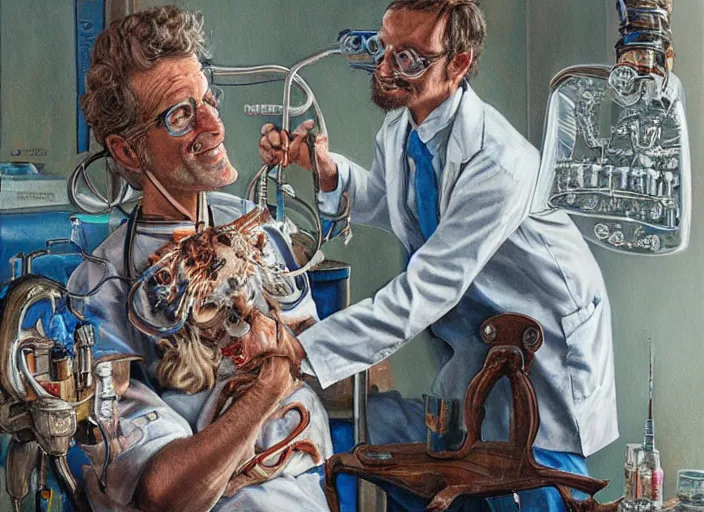 Prompt: a highly detailed magical portrait of a dentist, james gurney, james jean