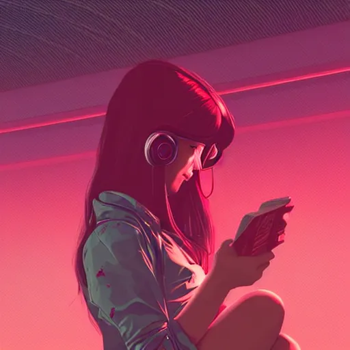 Prompt: a girl reading a book, her hair flowing down, cyberpunk art by by james gilleard, cgsociety, retrofuturism, synthwave, retrowave, outrun