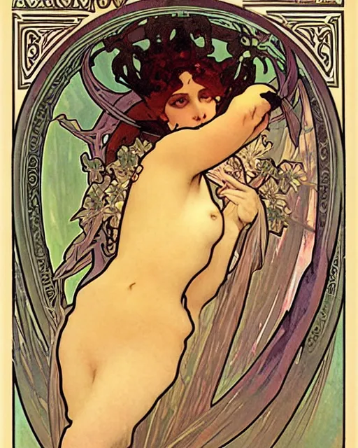 Prompt: a beautiful succubus by alphonse mucha