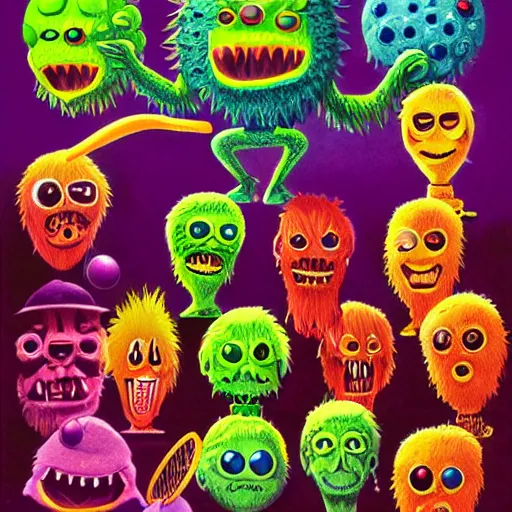 Prompt: an army of tennis ball monsters, colorful, digital art, fantasy, magic, chalk, trending on artstation, ultra detailed, professional illustration by basil gogos