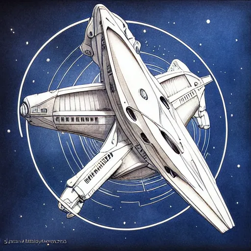 Image similar to design only, white background, symmetry, starship enterprise, by jean - baptiste monge