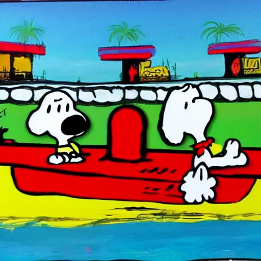 Image similar to snoopy in cancun, paint, art, carton