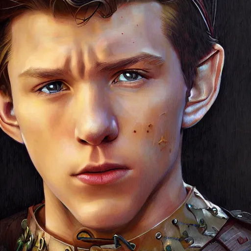 Prompt: Tom Holland portrait dressed as robin hood, Pixar style, by Tristan Eaton Stanley Artgerm and Tom Bagshaw.