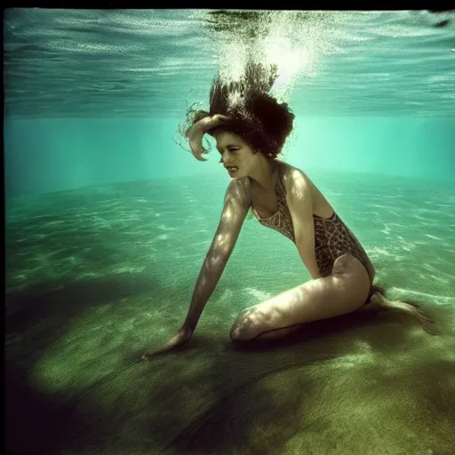 Image similar to underwater photography full portrait of a young beautiful woman swimming by terry o'neill