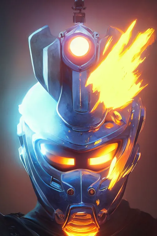 Image similar to epic mask helmet robot ninja portrait stylized as fornite style game design fanart by concept artist gervasio canda, behance hd by jesper ejsing, by rhads, makoto shinkai and lois van baarle, ilya kuvshinov, rossdraws global illumination radiating a glowing aura global illumination ray tracing hdr render in unreal engine 5