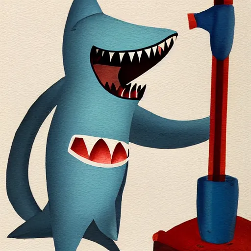 Image similar to Shark in a janitor outfit painting