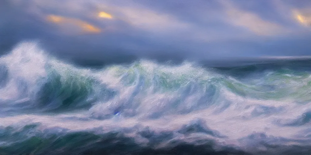 Image similar to a pictureque wave, cinematic lighting, detailed oil painting, hyperrealistic, 8k