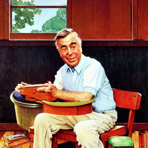 Image similar to norman rockwell painting of fred rodgers