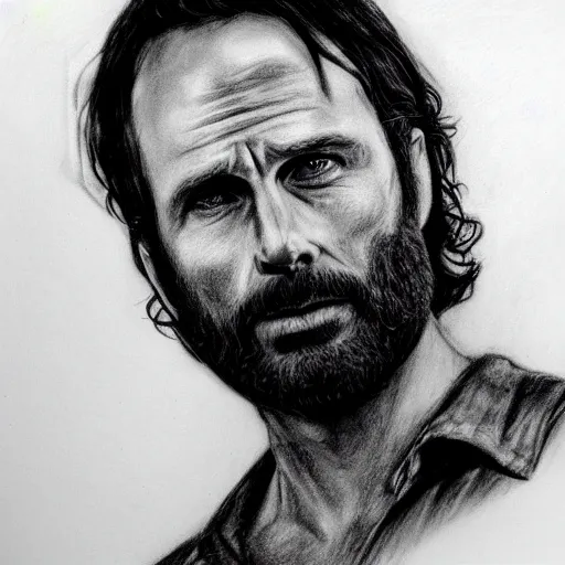 Prompt: Rick Grimes, charcoal drawing