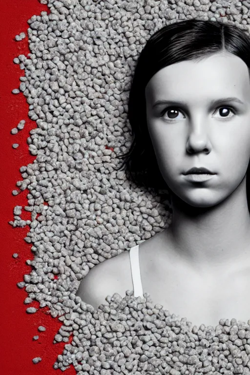 Image similar to millie bobby brown made out of beans, portrait photography