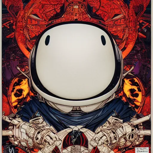 Image similar to portrait of crazy marshmello, symmetrical, by yoichi hatakenaka, masamune shirow, josan gonzales and dan mumford, ayami kojima, takato yamamoto, barclay shaw, karol bak, yukito kishiro