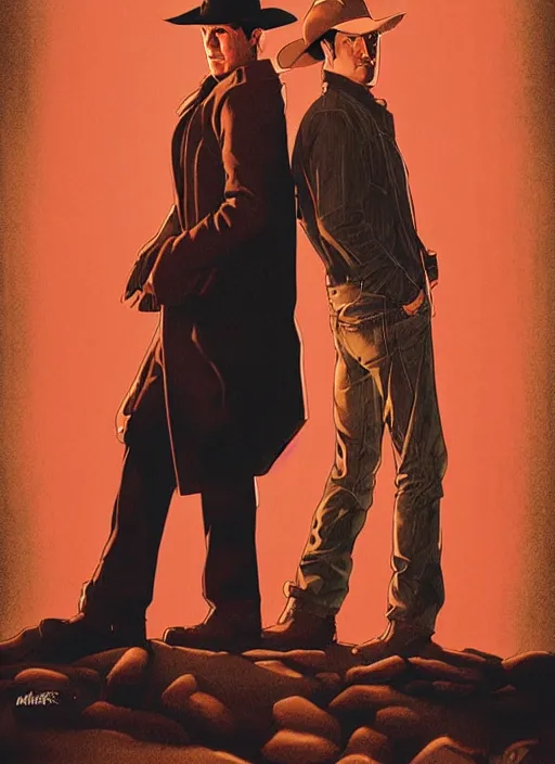 Image similar to poster artwork by Michael Whelan and Tomer Hanuka, Karol Bak of Naomi Watts & Jon Hamm husband & wife portrait, in the pose of Brokeback Mountain poster, from scene from Twin Peaks, clean, simple illustration, nostalgic, domestic, full of details