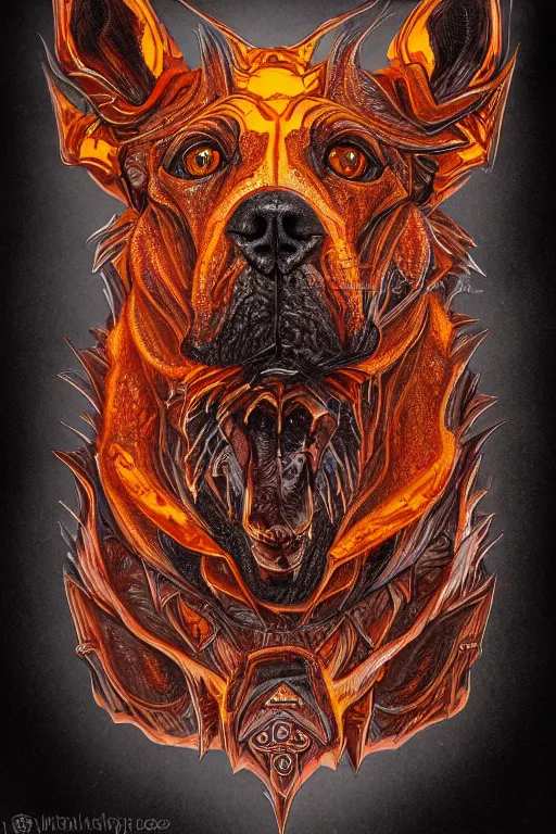 Image similar to an amber hell hound, symmetrical, highly detailed, digital art, sharp focus, trending on art station