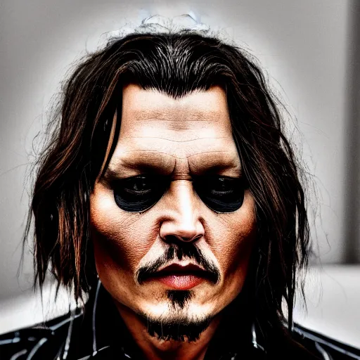 Prompt: portrait of johnny depp as the devil inpersonated, symmetrical, nikon 3 5 mm photography, ultrarealistic