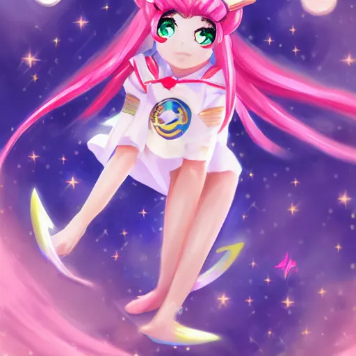 Image similar to a portrait of a celestial magical girl, sailor moon, star guardians, very beautiful, very attractive, trending on artstation, cool color scheme, deviant art