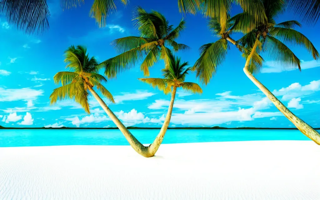 Prompt: isolated peaceful tropical island beach, white sands, perfect sunset, turquoise lagoon