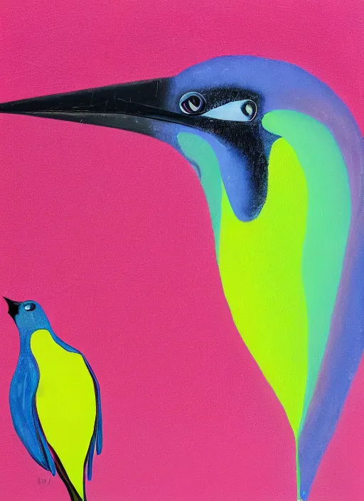 Image similar to a close up of a bird on a pink background, an airbrush painting by ronnie landfield, dribble, lyrical abstraction, airbrush art, ultrafine detail, matte background