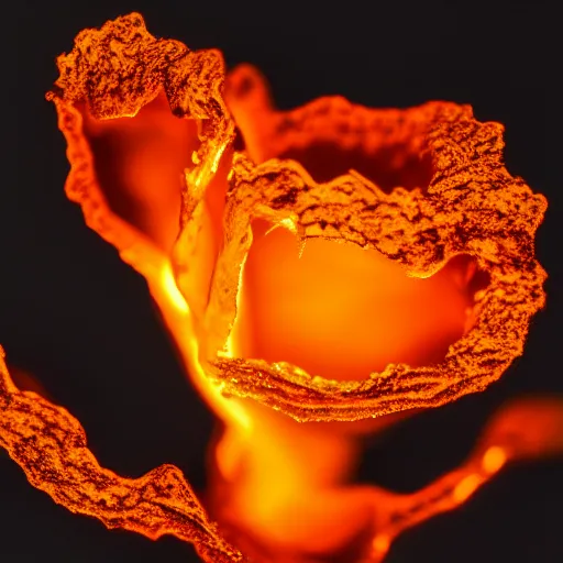 Image similar to award - winning macro of a beautiful black rose made of glowing molten magma