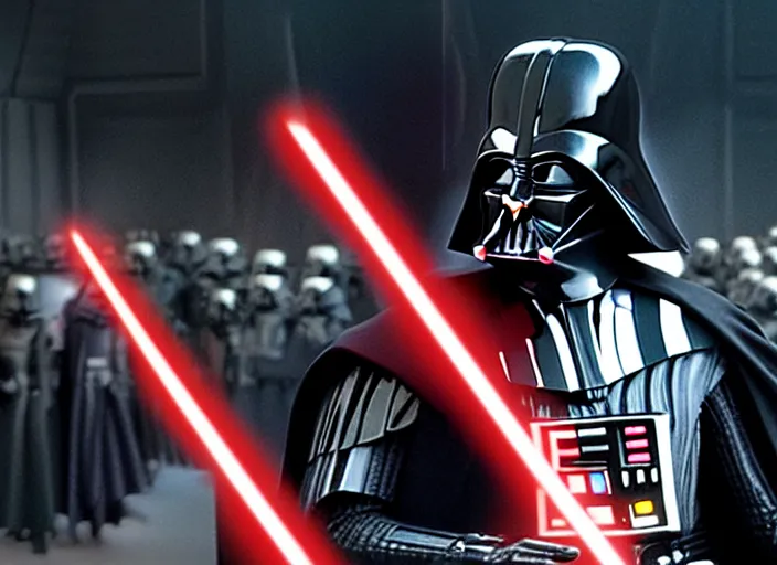 Image similar to film still of Darth Vader conducting and orchestra in the new Star Wars movie, 4k
