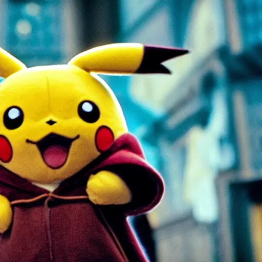 Image similar to Pikachu in the Harry Potter movies, hyperdetailed, blu-ray