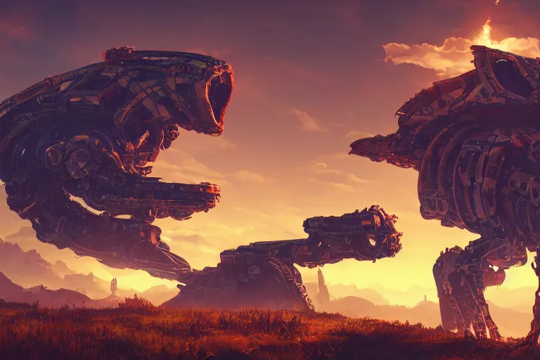 Image similar to slitherfang machine mecanical creature robot of horizon forbidden west horizon zero dawn radiating a glowing aura global illumination ray tracing hdr fanart arstation by ian pesty and alena aenami artworks in 4 k