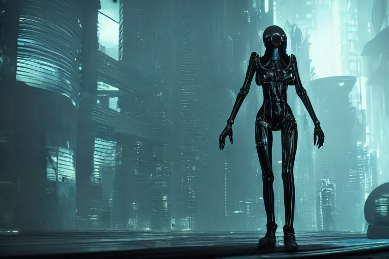 Image similar to cyberpunk alien concept inspired hell, futuristic look, highly detailed body, very powerful, photorealistic camera shot, bright studio setting, studio lighting, crisp quality and light reflections, unreal engine 5 quality render