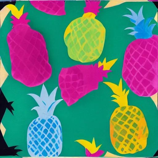 Prompt: pineapples and mangos in the style of eileen agar